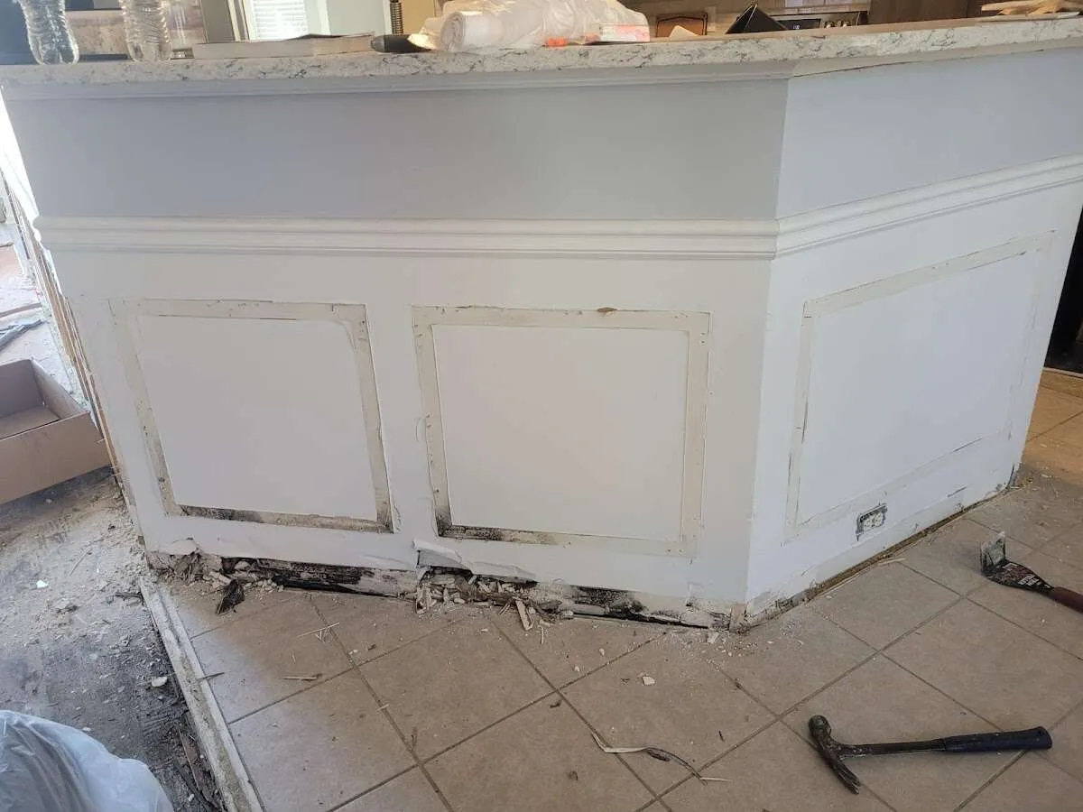 Water damage and mold on kitchen during Burst Pipe Cleanup in Garden Home-Whitford